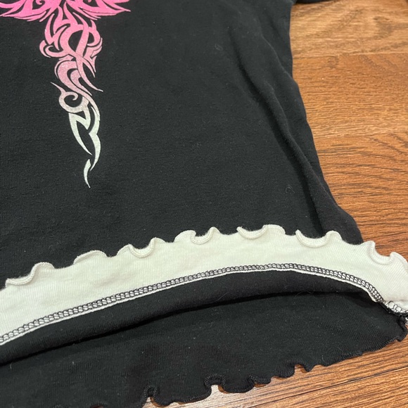 Vintage Y2k Black & Pink Graphic Long Sleeve Top Indie Cyber Scene Grunge 90s - Picture 9 of 14